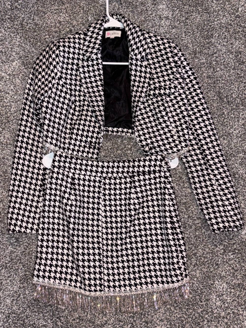 L'ATISTE Black & White Houndstooth Cropped Blazer